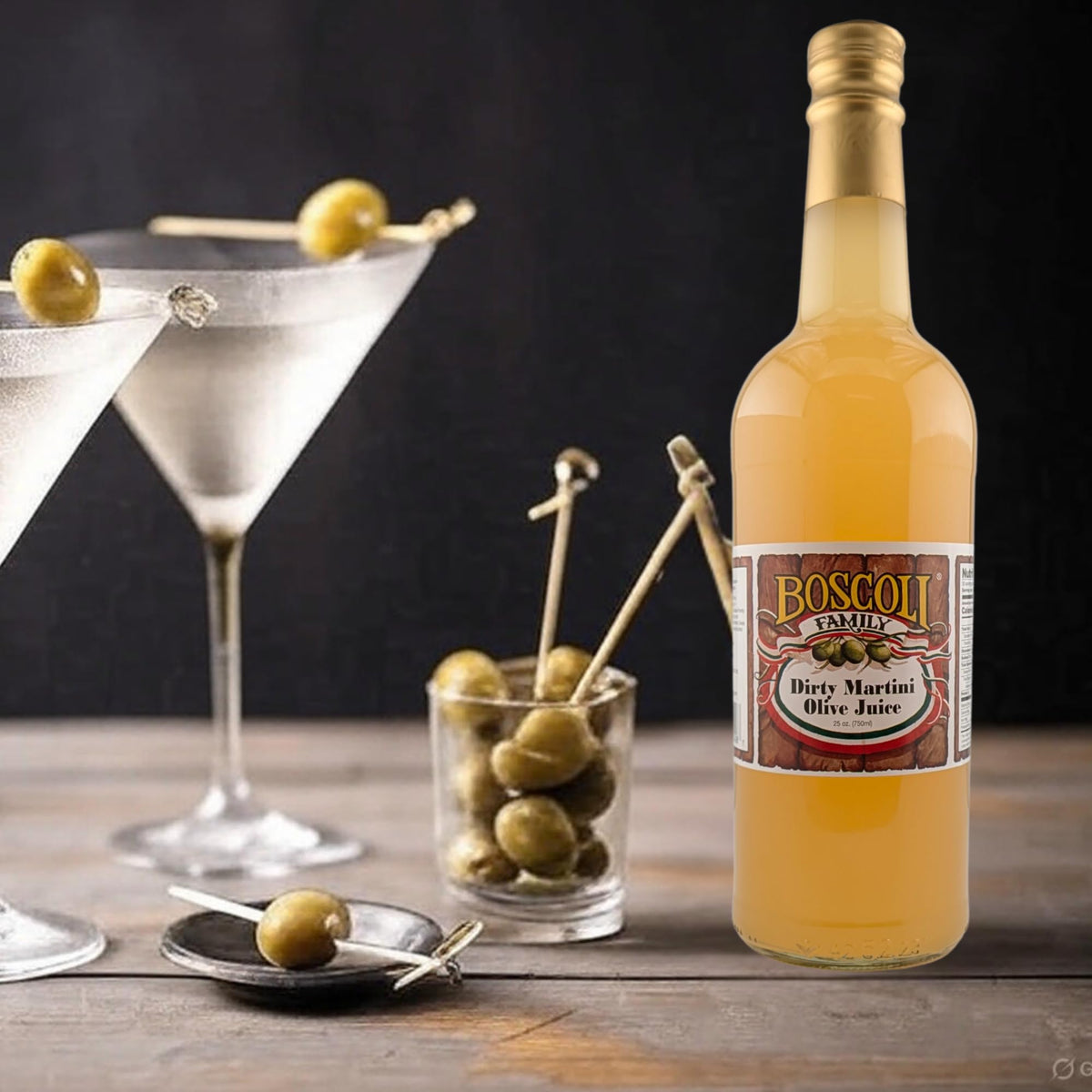 Martini setup featuring Boscoli juice for premium mixology