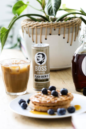 BOSS Coffee served over ice offers a crisp iced coffee option.