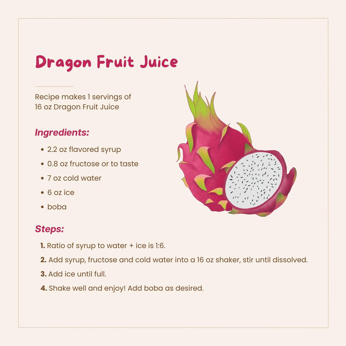Bossen Dragon Fruit Syrup in a smoothie glass showcasing tropical flavor.