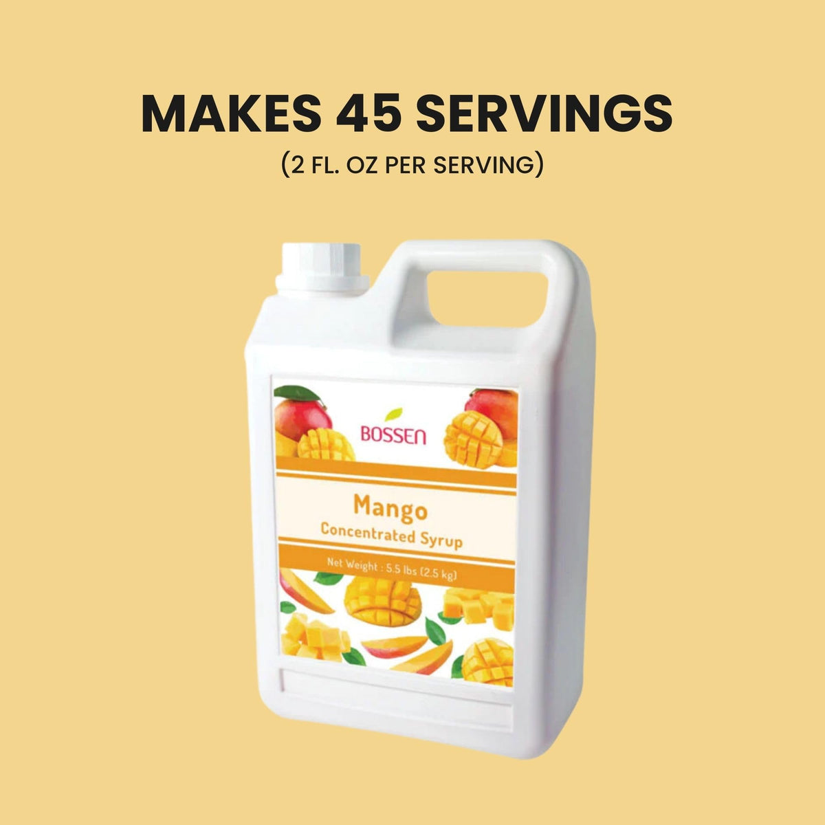 Bossen Mango Syrup dessert topping adds tropical sweetness to desserts.
