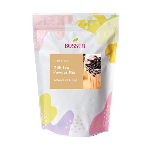 Bossen milk tea powder closeup highlights creamy texture and rich flavor.