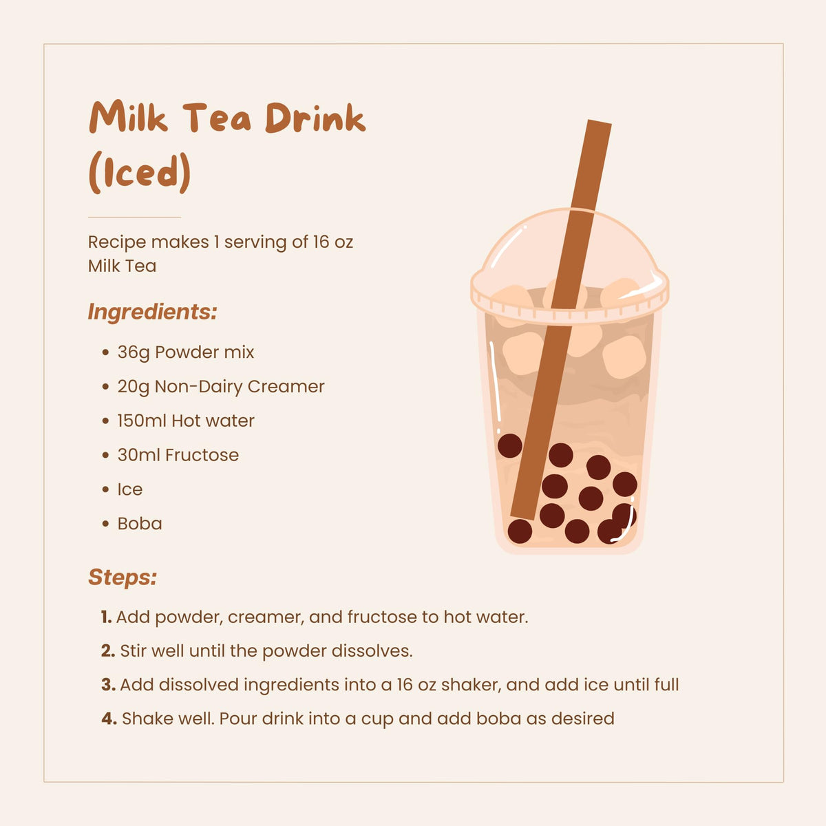 Bossen non-dairy creamer blends smoothly into milk tea.