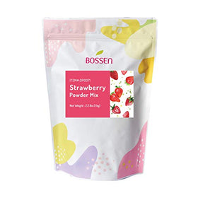 Pouring Bossen Strawberry Powder Mix into a cup for bubble tea