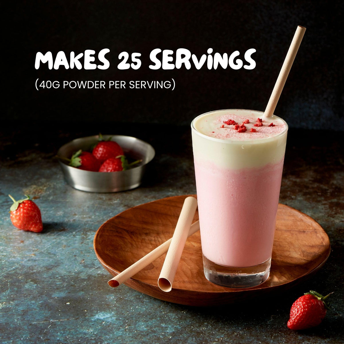 Smoothie made with Bossen Strawberry Powder Mix for a fruity blend