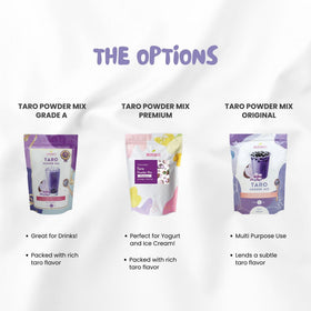 Bossen Taro Grade A powder texture close-up showing 3-in-1 formula convenience