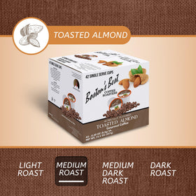 Boston’s Best almond-flavored coffee highlights a warm, nutty aroma.
