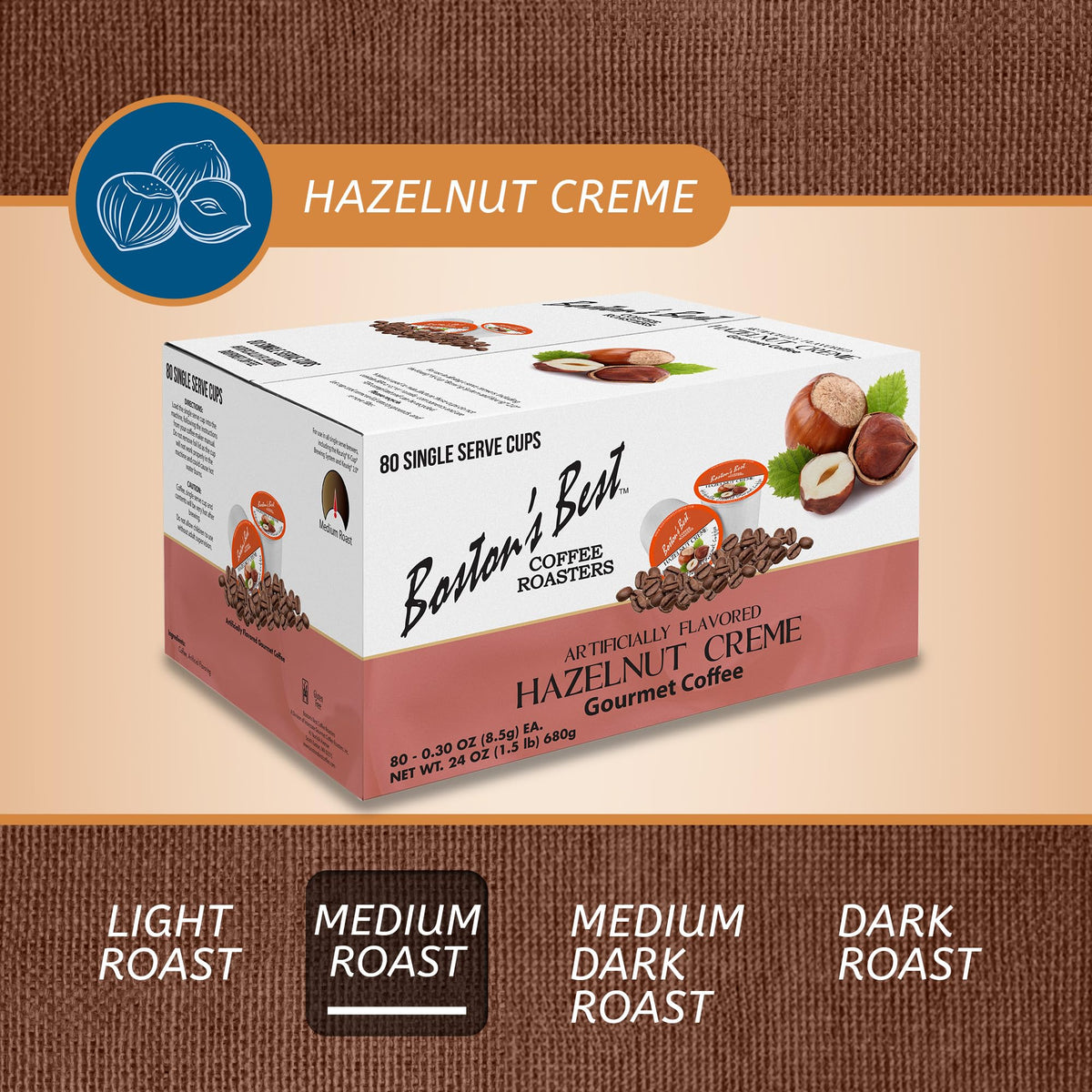 Boston's Best hazelnut creme packaging design highlighting premium flavor.