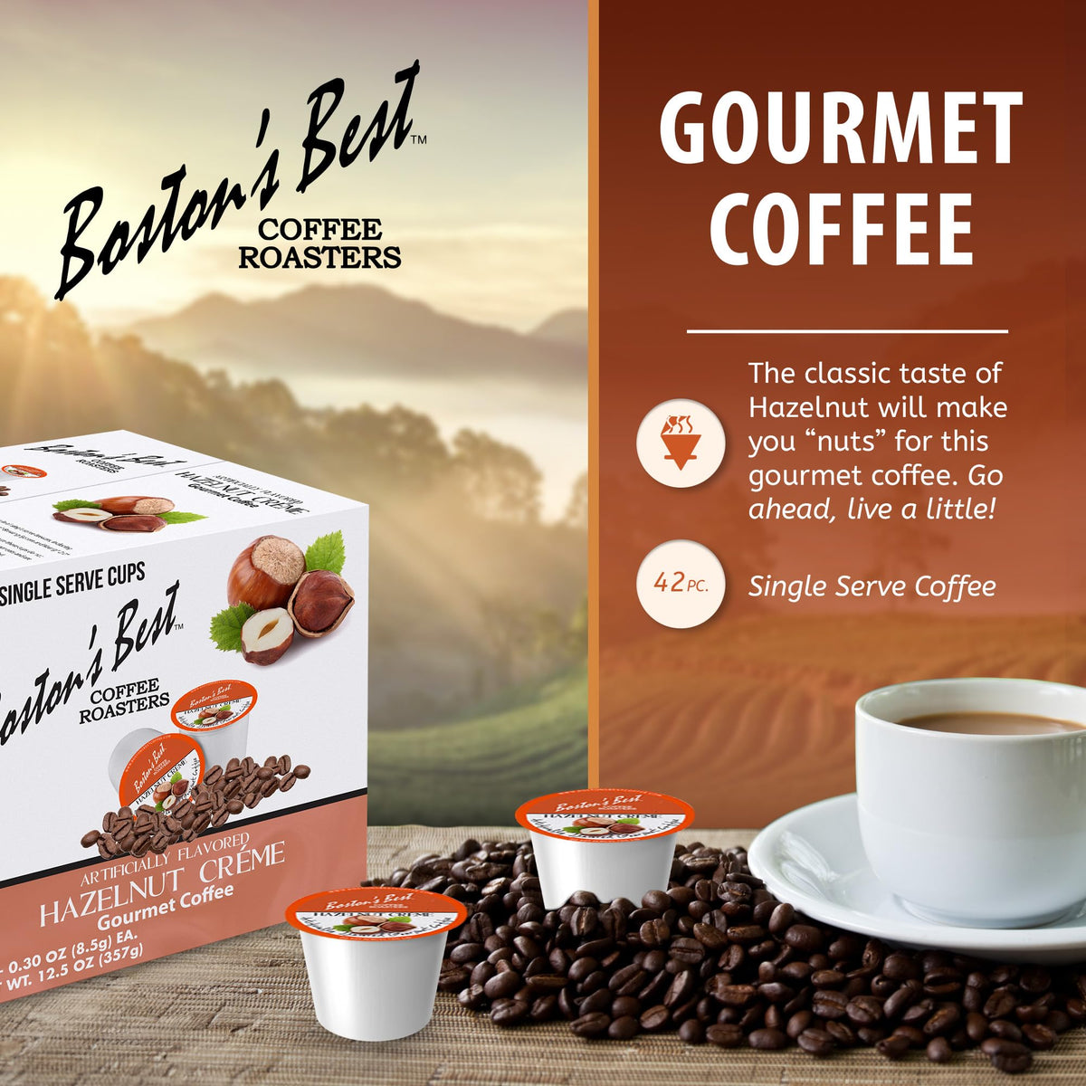 Boston's Best Hazelnut Creme single-serve cups ready to brew.
