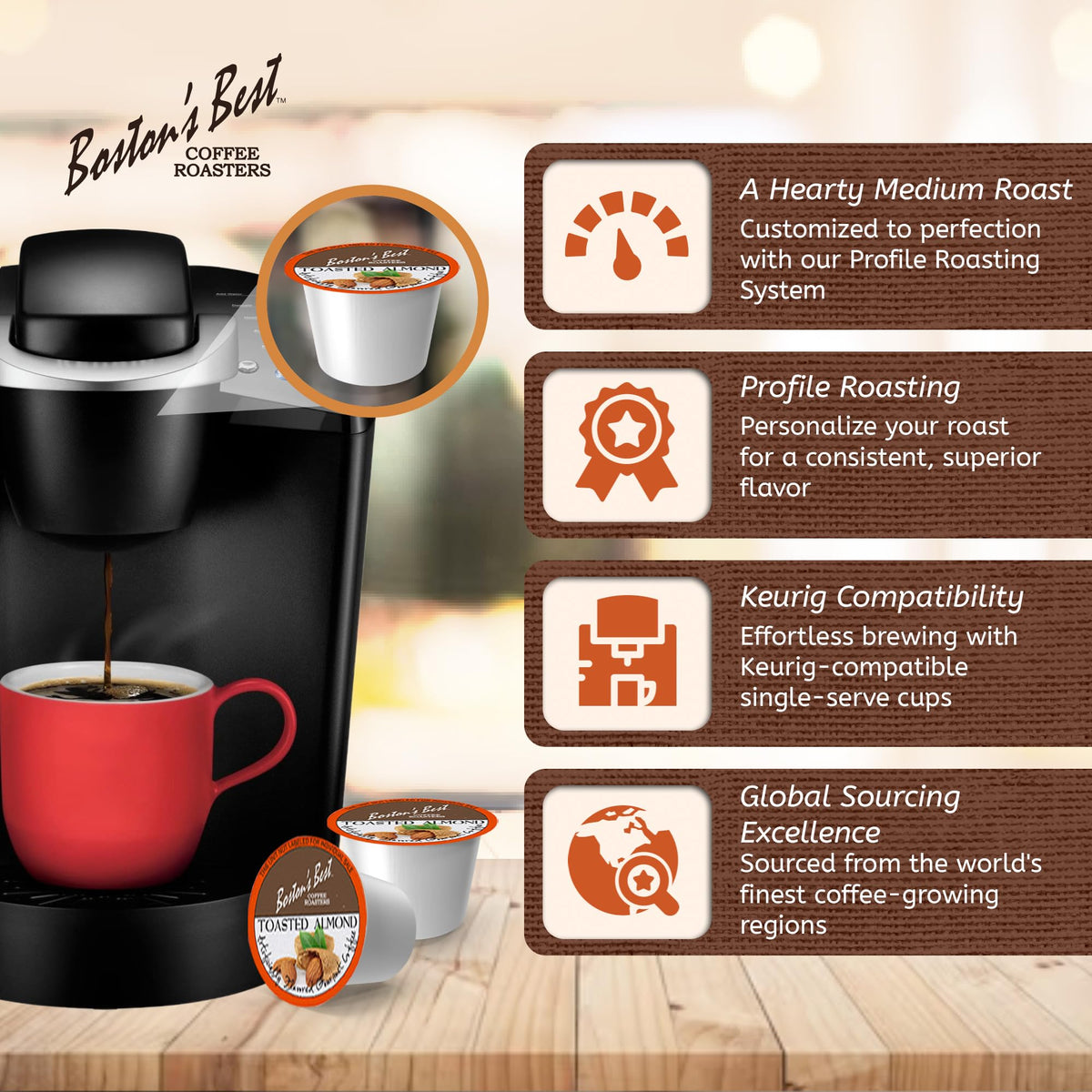 Boston’s Best selected coffee beans from around the world for balanced flavor.