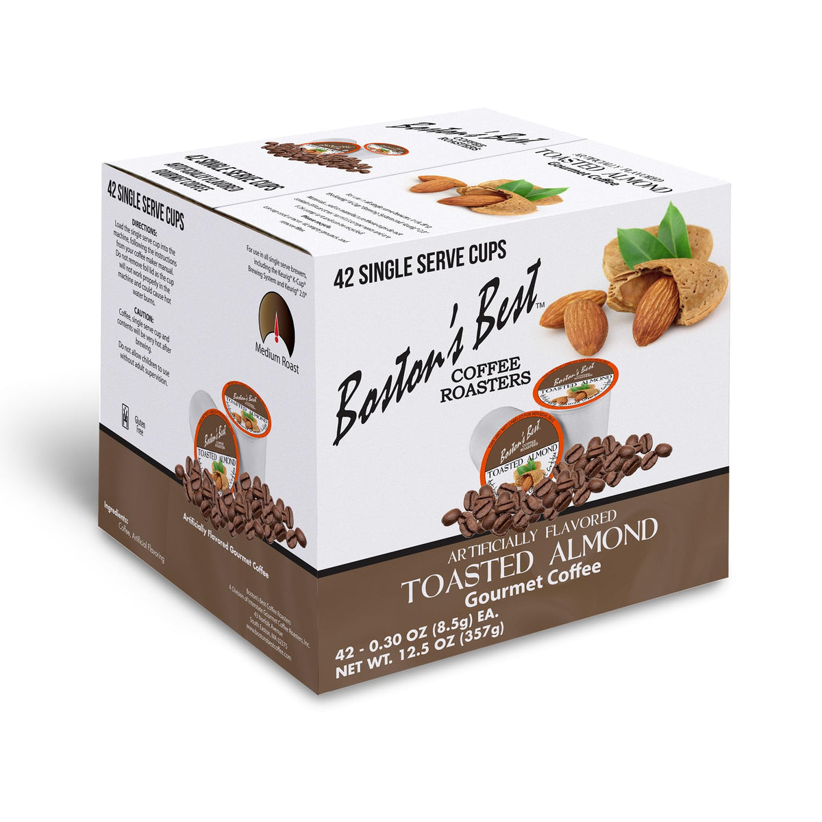 Boston’s Best toasted almond coffee cup aroma for a cozy morning routine.