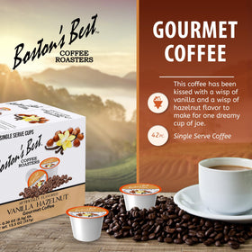 Boston’s Best Vanilla Hazelnut aroma swirls from a brewed cup.