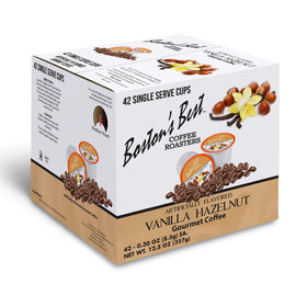 Boston’s Best Vanilla Hazelnut coffee cups on the counter for quick Keurig mornings.