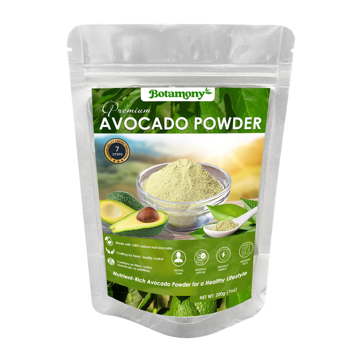 BOTAMONY Avocado Powder bottle with pour spout, ideal for quick smoothies