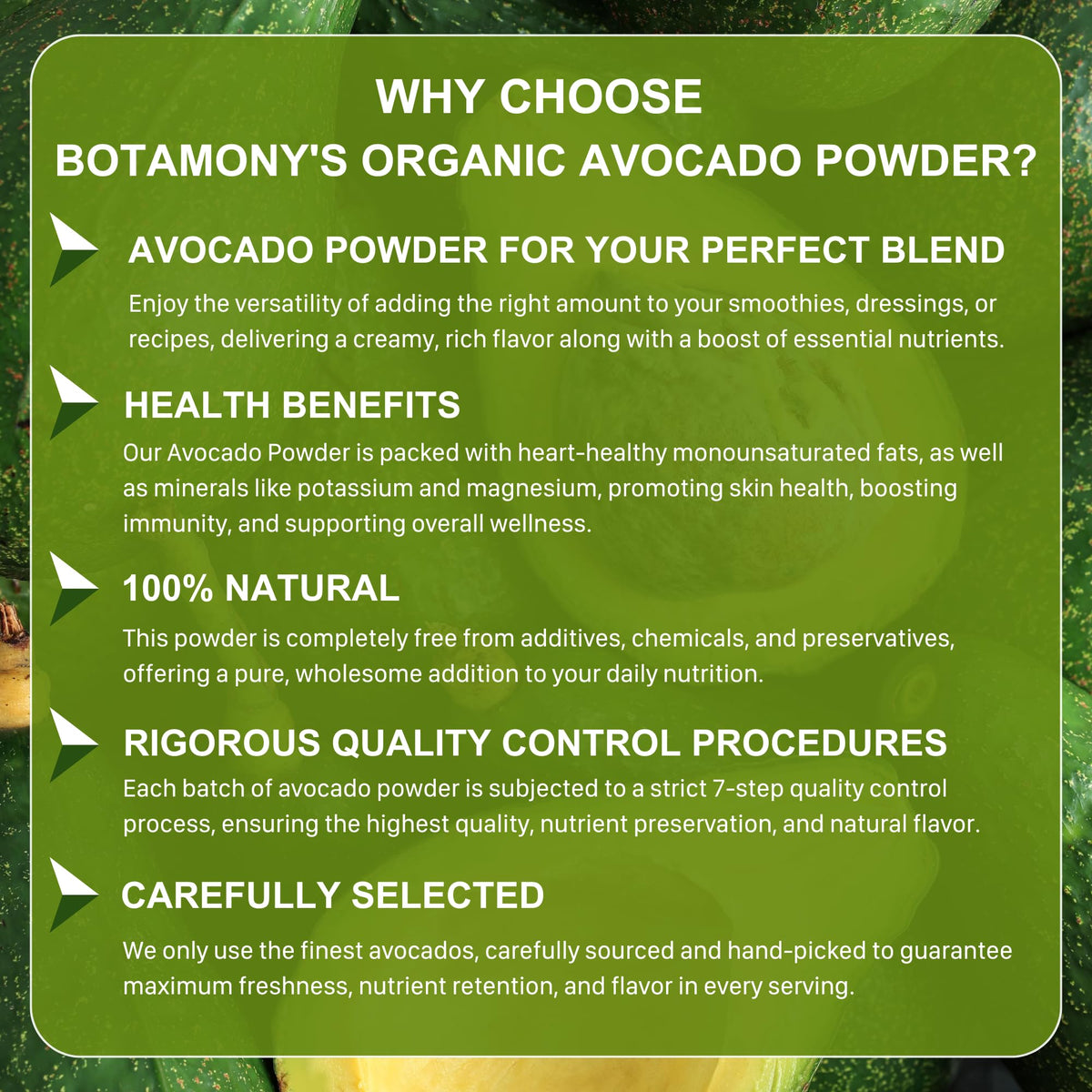 BOTAMONY Avocado Powder dressing-glaze adds color and depth to salads