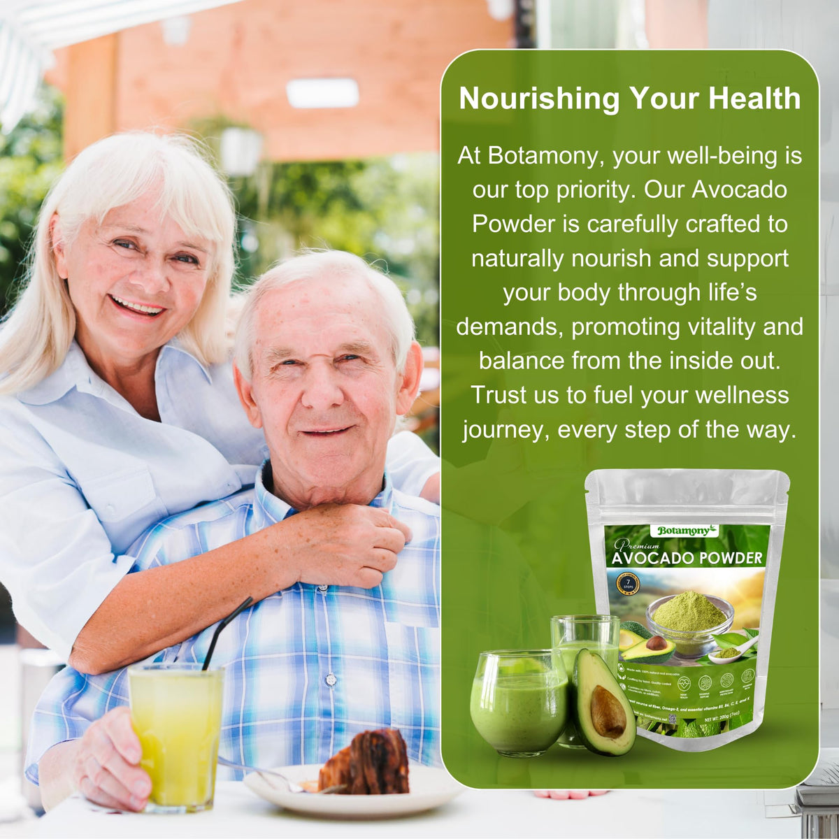 BOTAMONY Avocado Powder on ice cream presentation, creamy plant-based treat