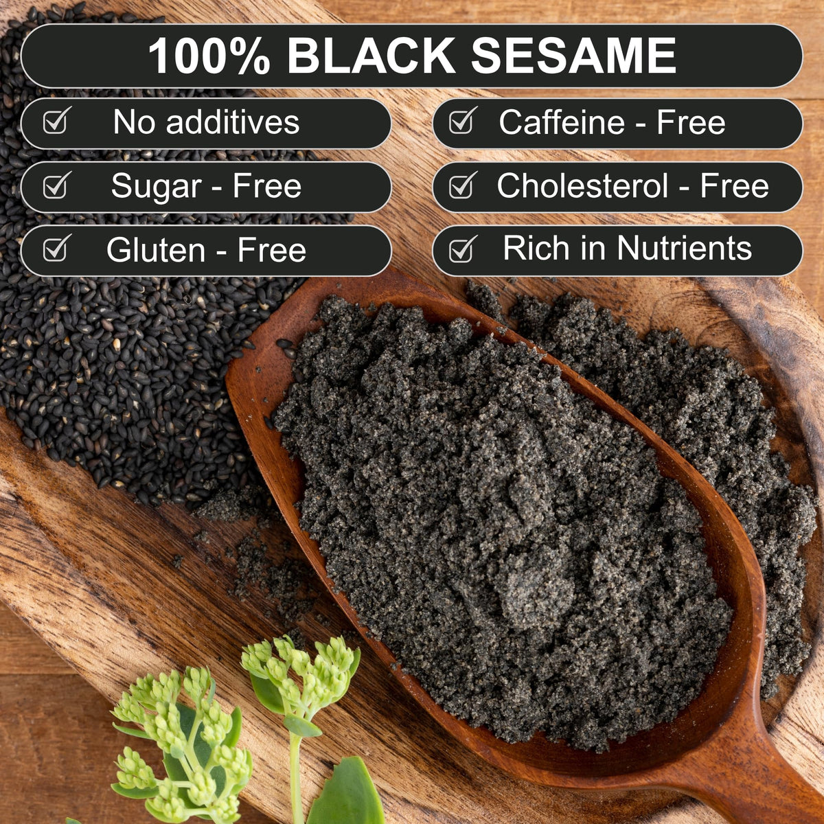 BOTAMONY black sesame powder roasted close-up highlights aroma, ideal for baking and desserts.