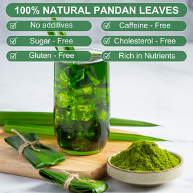 BOTAMONY Pandan Leaf Powder scoop closeup shows vibrant emerald color for desserts
