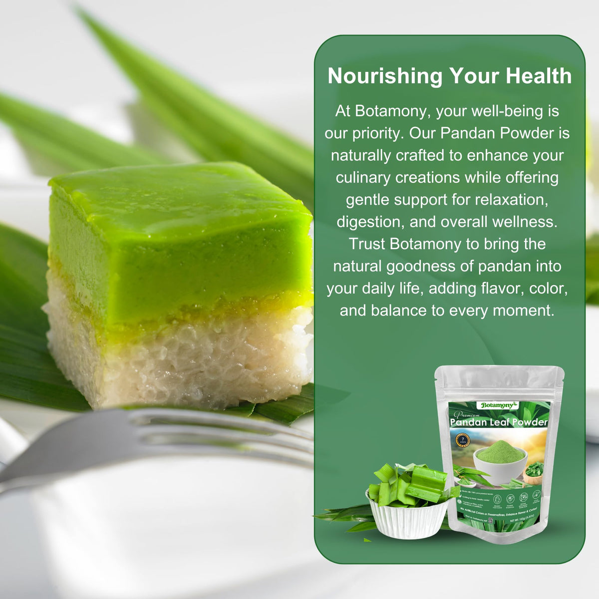 BOTAMONY Pandan Leaf Powder smoothie use demonstrates easy incorporation into drinks