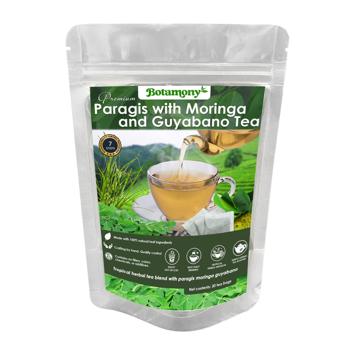 BOTAMONY Paragis tea box showcases tropical blend for daily relaxing moments.