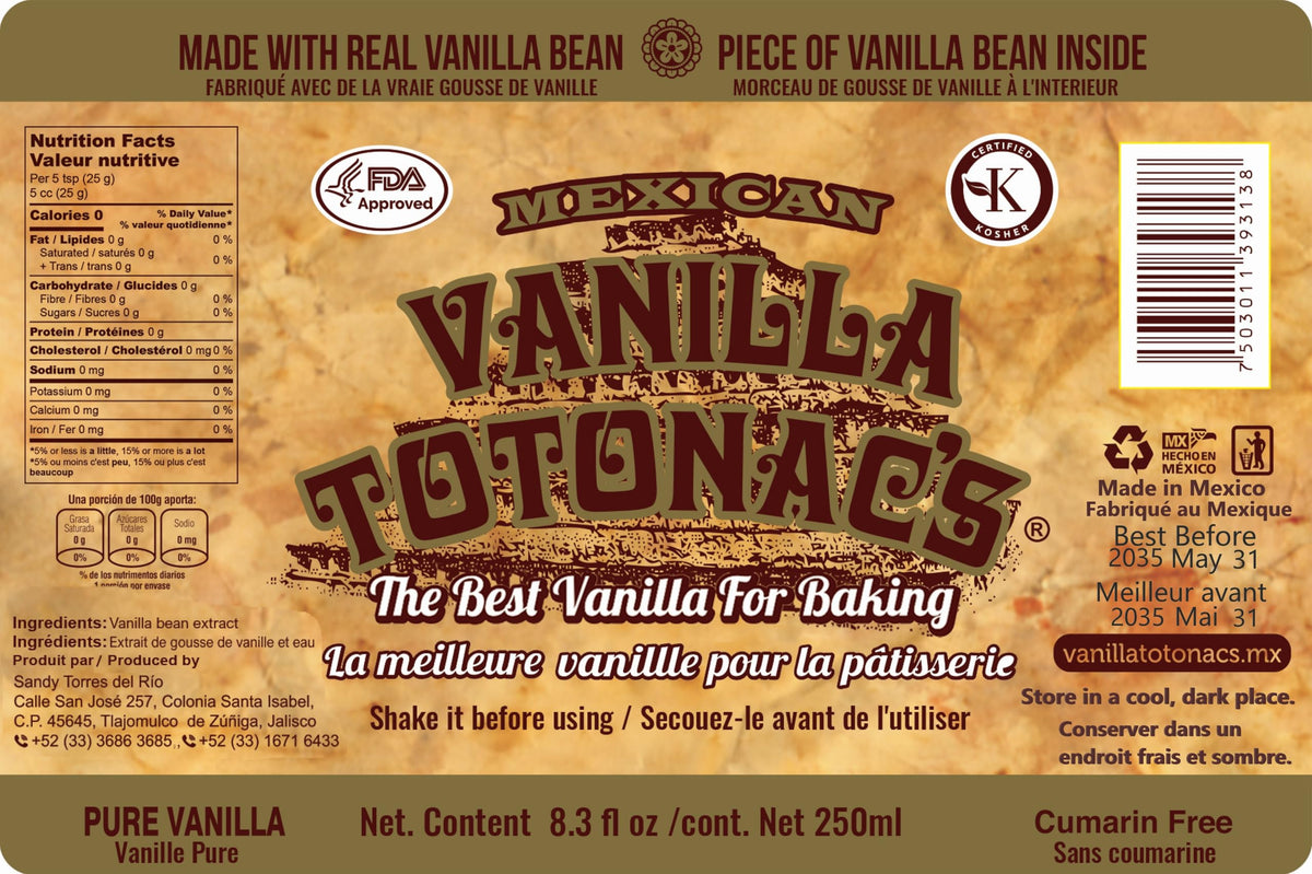 Botanas Tuky vanilla bottle with recipe ideas for easy cooking