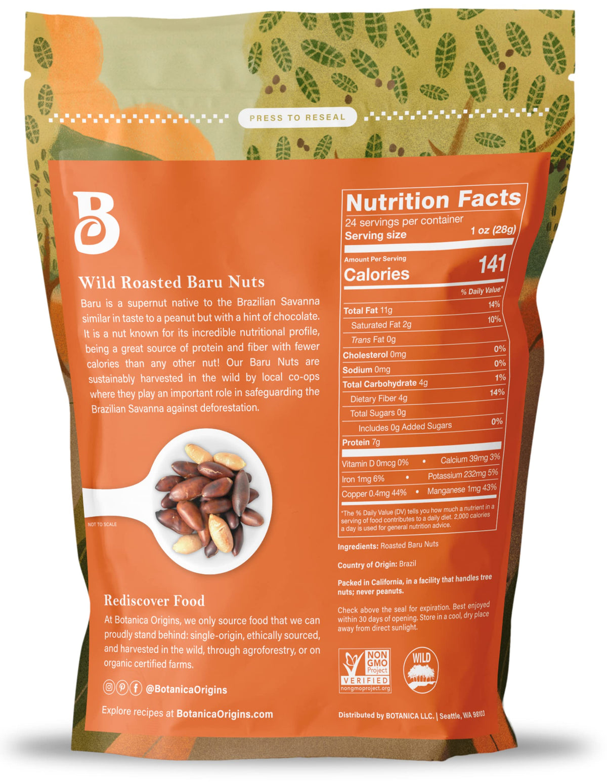 Botanica Origins Baru Nuts unsalted kernels highlighting natural flavor for salads