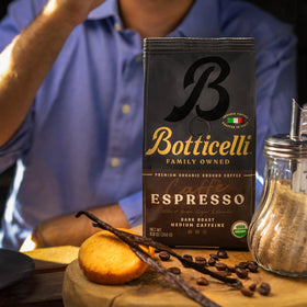 Botticelli Espresso Blend pour-over brew highlights a clean finish.