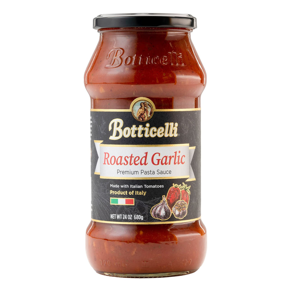 Botticelli roasted garlic pasta sauce jar ready to simmer into flavorful meals