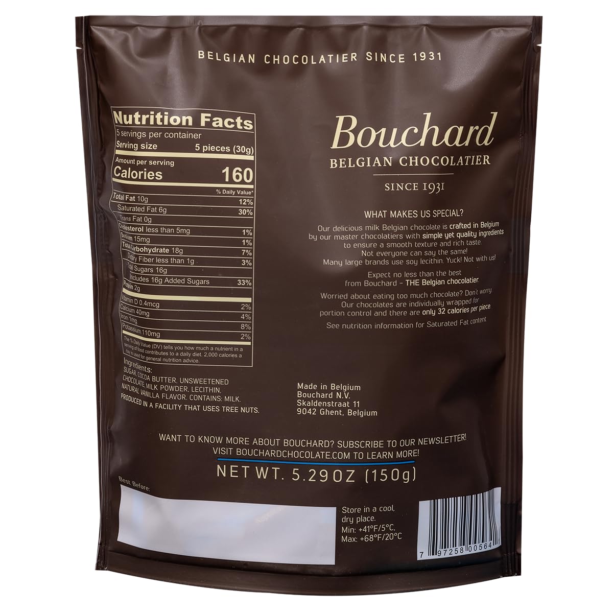 Bouchard Belgian Milk Chocolate made in Belgium for authentic flavor