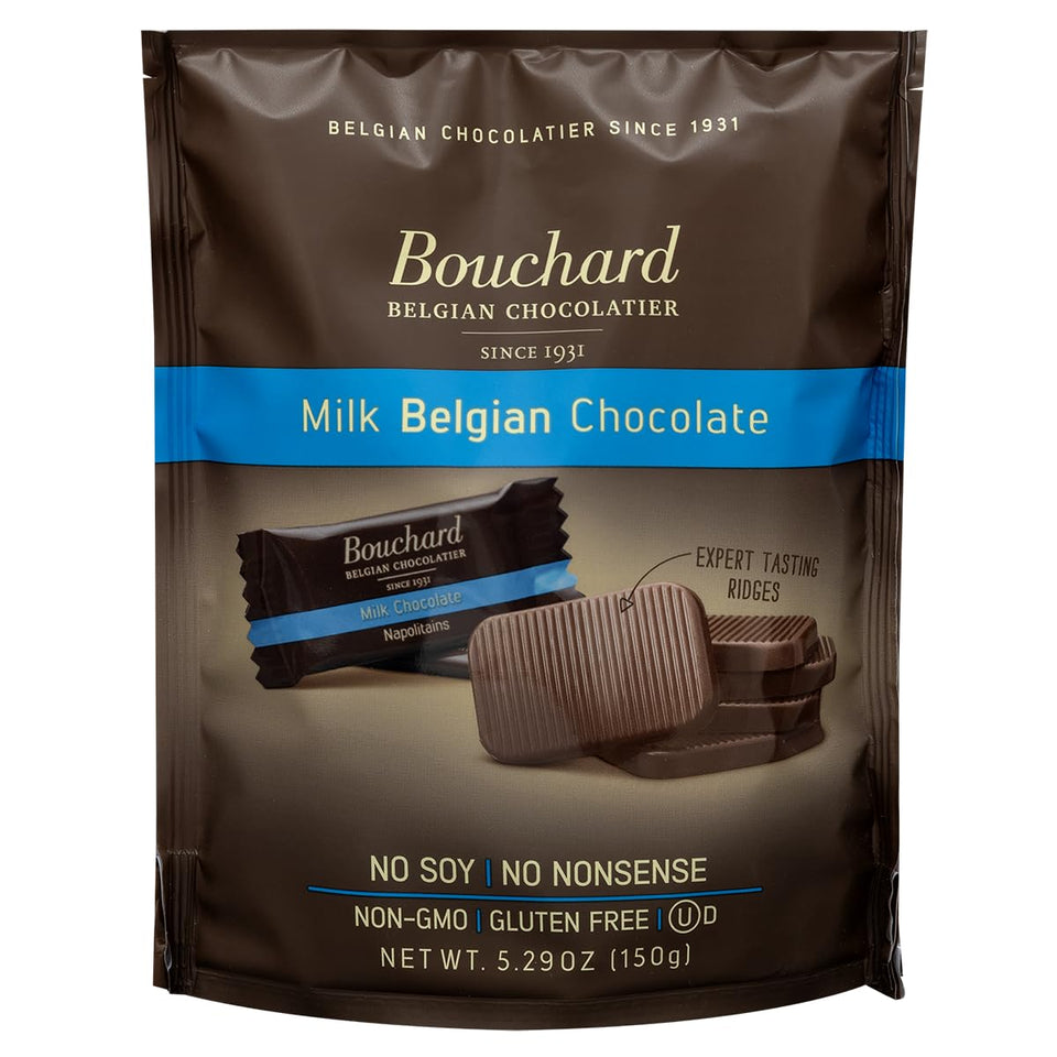 Bouchard Belgian Milk Chocolate with ridges enhances cocoa aroma for a richer bite