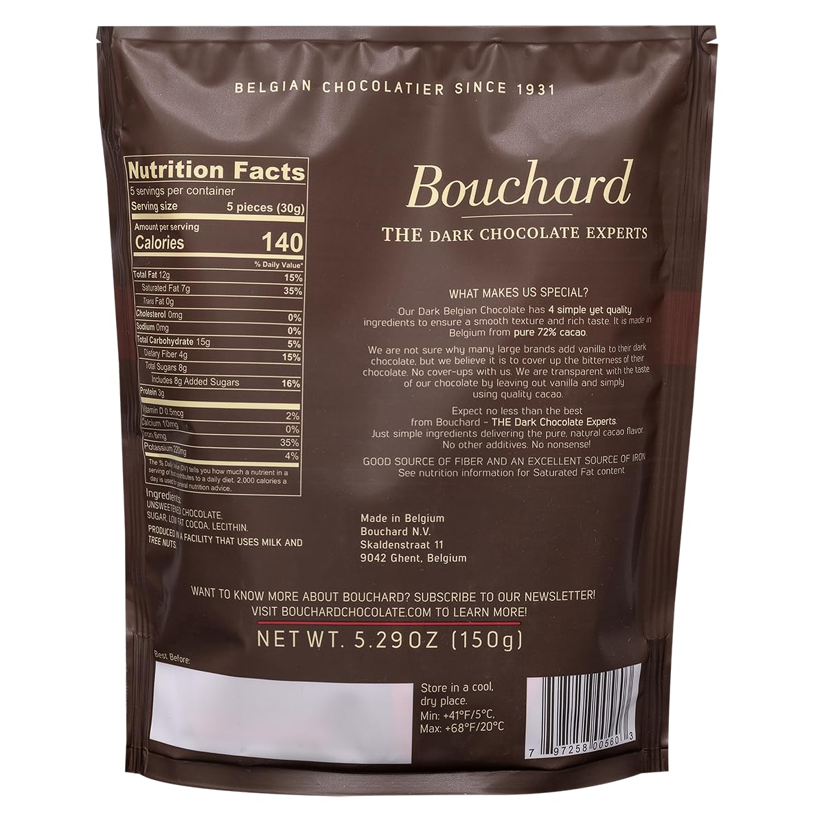 Cross-section of Bouchard 72% chocolate reveals creamy interior
