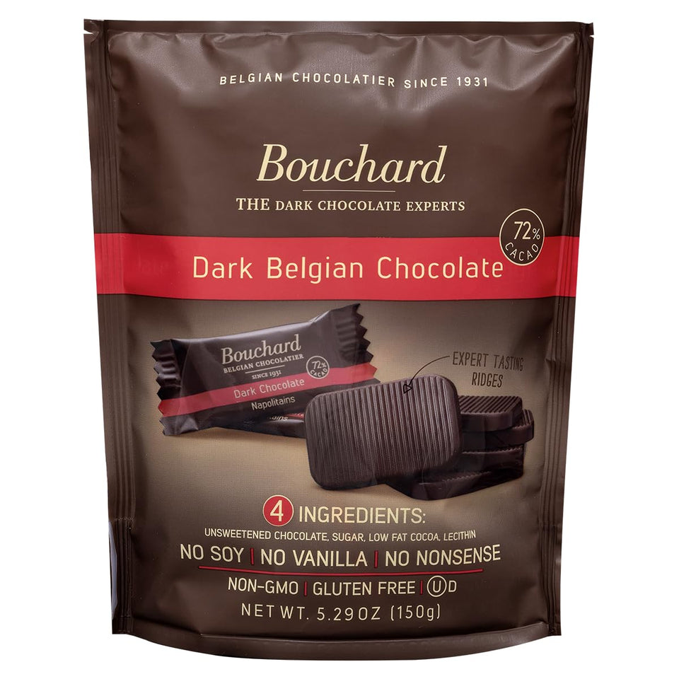 Bouchard premium Belgian dark chocolate 72% bar with a silky melt