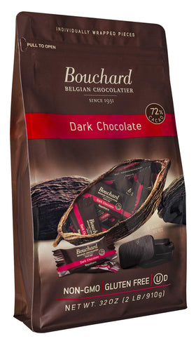 Bouchard premium Belgian dark chocolate close-up showing rich 72% cacao texture