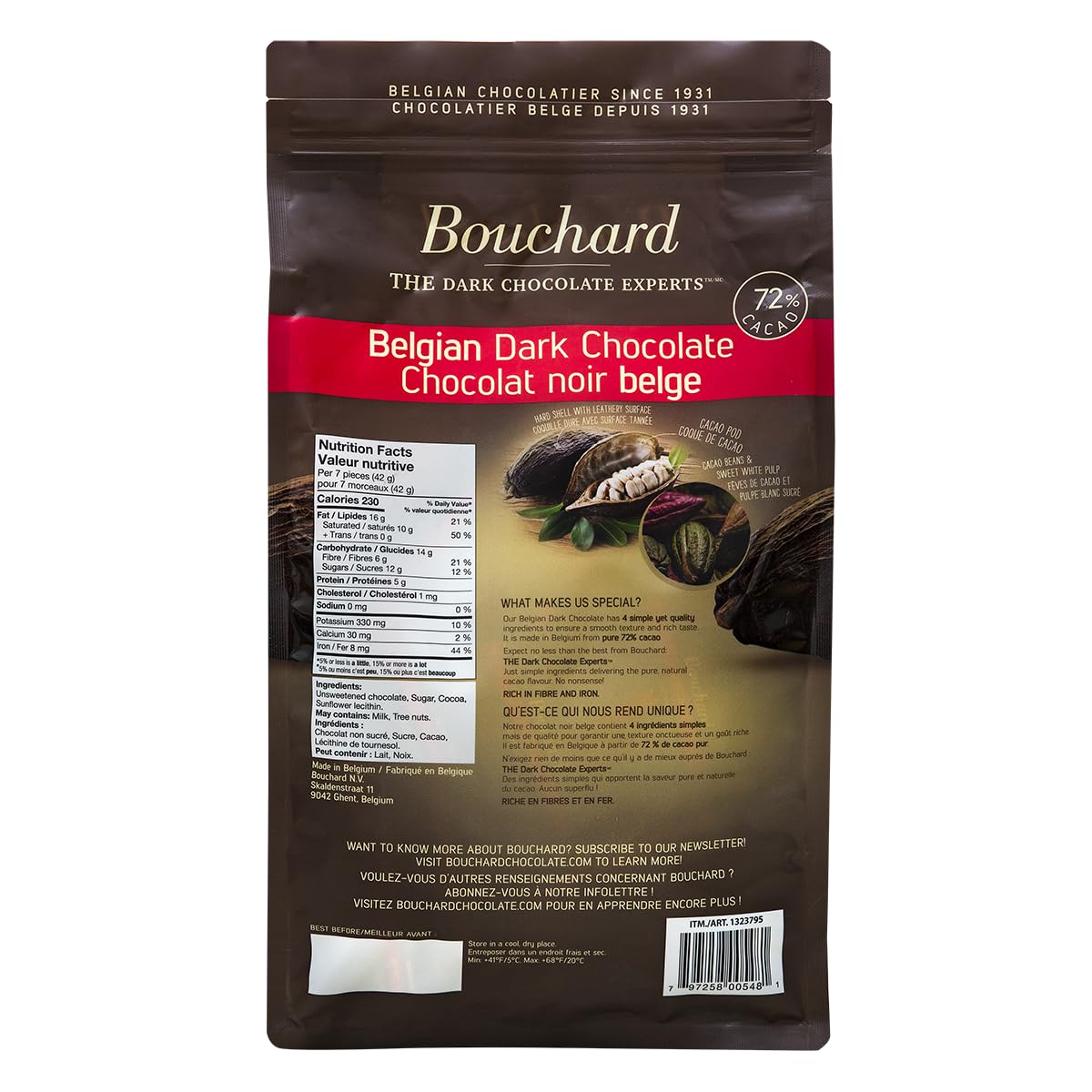 Bouchard packaging highlighting premium Belgian origin.