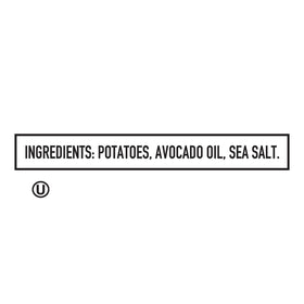Boulder Canyon sea salt chips close-up reveals avocado oil coating and crisp texture.