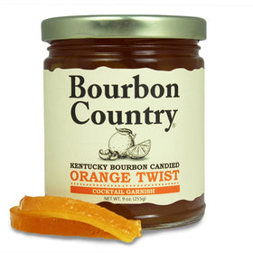 Bourbon Country candied orange twist jar for cocktails.
