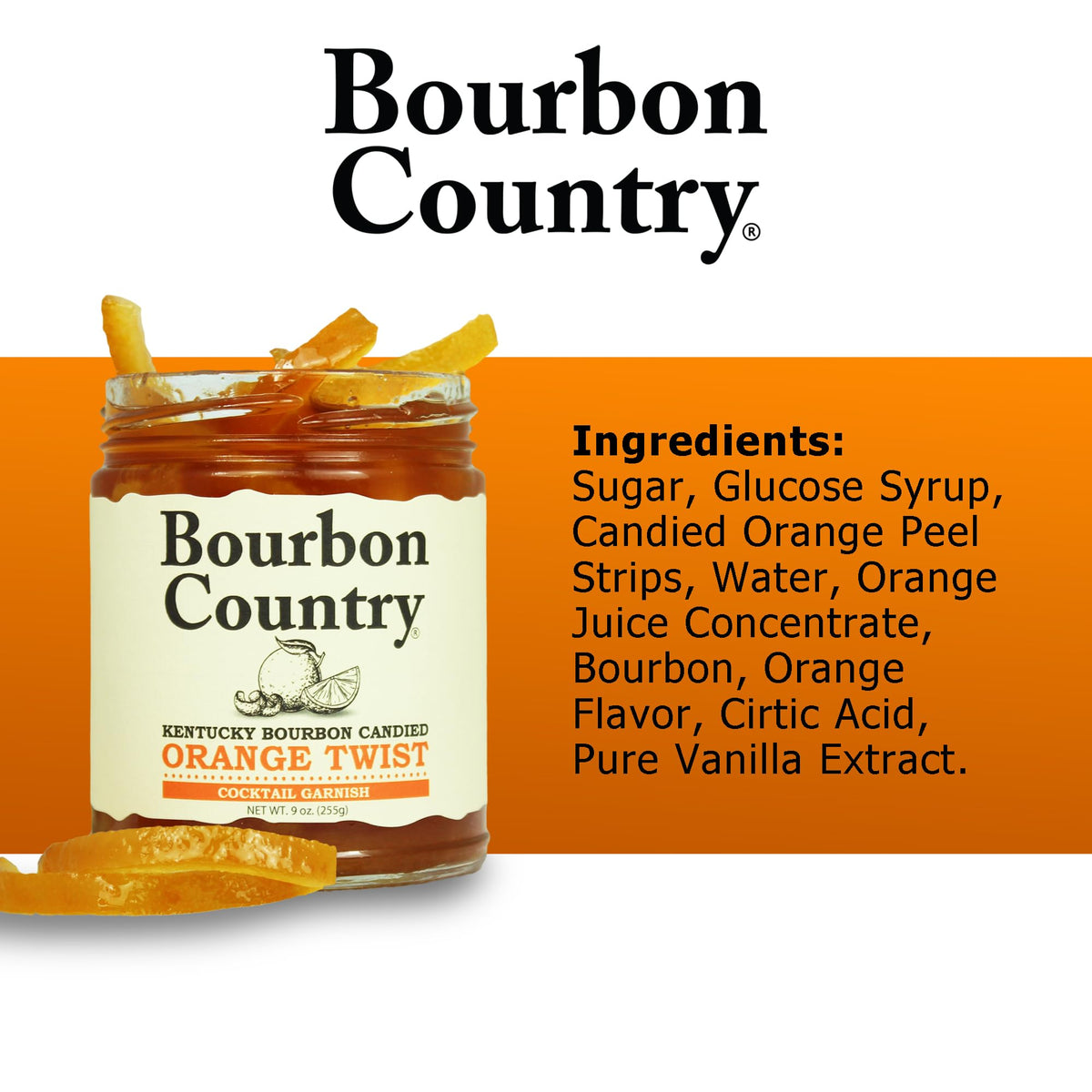 Bourbon Country orange twist cocktail garnish adds citrus character.