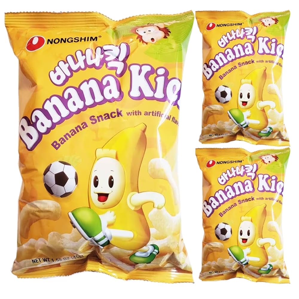Box of Life Banana Kick Puff Snack pack front view, convenient on-the-go snack.