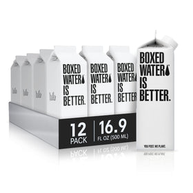 Boxed Water Is Better 12-pack carton image shows convenient, recyclable packaging for on-the-go hydration.
