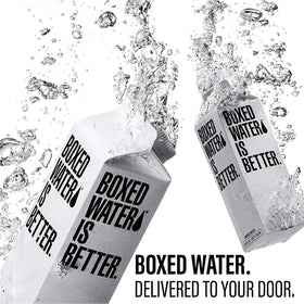 Boxed Water Is Better filtration label image suggests clean, pure taste from RO and carbon filtration.