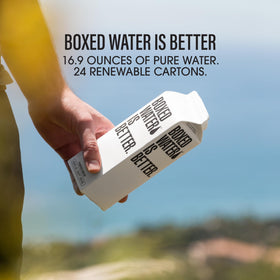 Boxed Water is Better pour action demonstrates easy, spill-free hydration