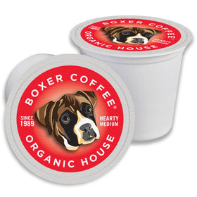 Boxer Coffee organic house blend pods in recyclable box for convenient single-serve mornings.