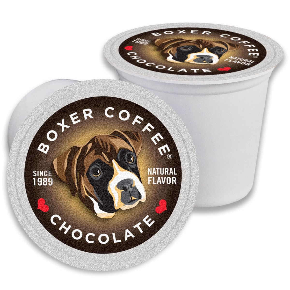 Boxer Coffee Chocolate Pod Box—naturally flavored, convenient Keurig-compatible packaging.
