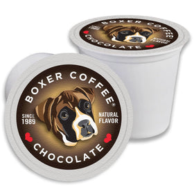 Boxer Coffee Chocolate Pod Box—naturally flavored, convenient Keurig-compatible packaging.