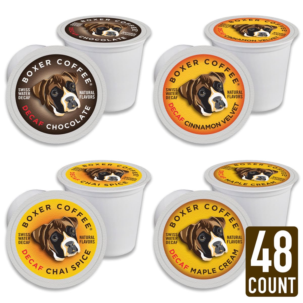 Boxer Coffee decaf maple cream pods offering smooth, calorie-free sipping