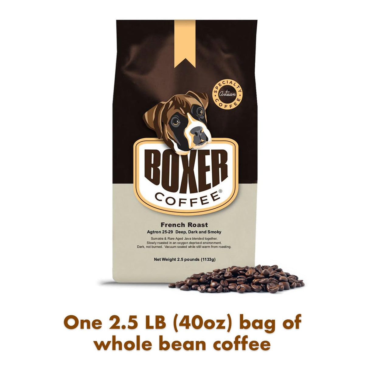 Boxer Coffee French Roast steaming cup with bold aroma.