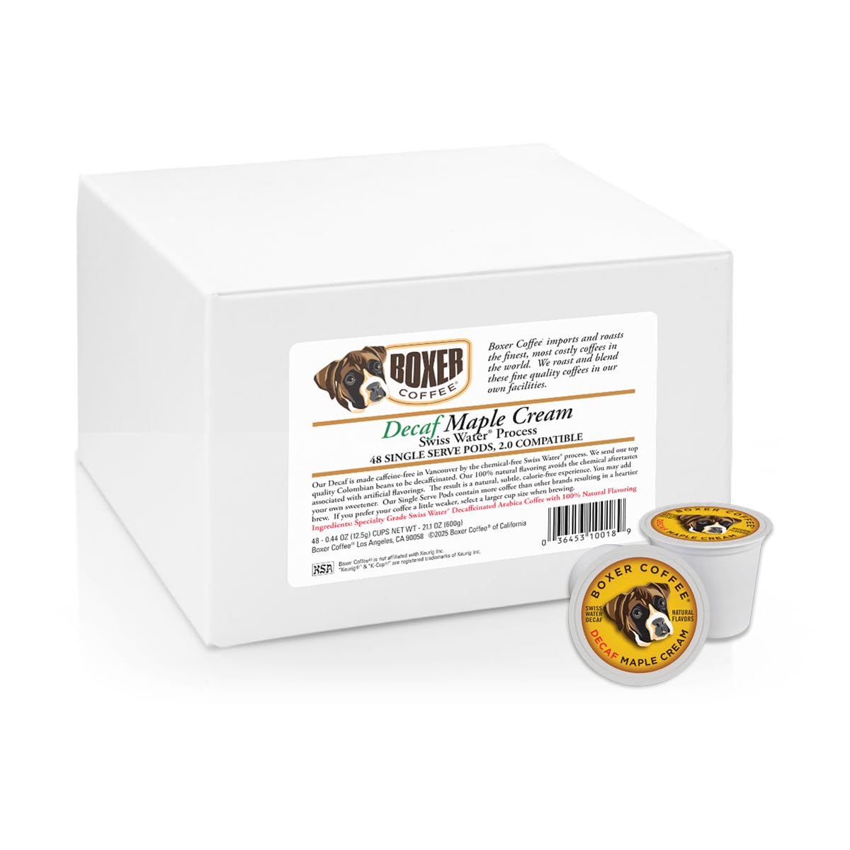 Boxer Coffee Maple Cream flavored pod ready for a Keurig cup