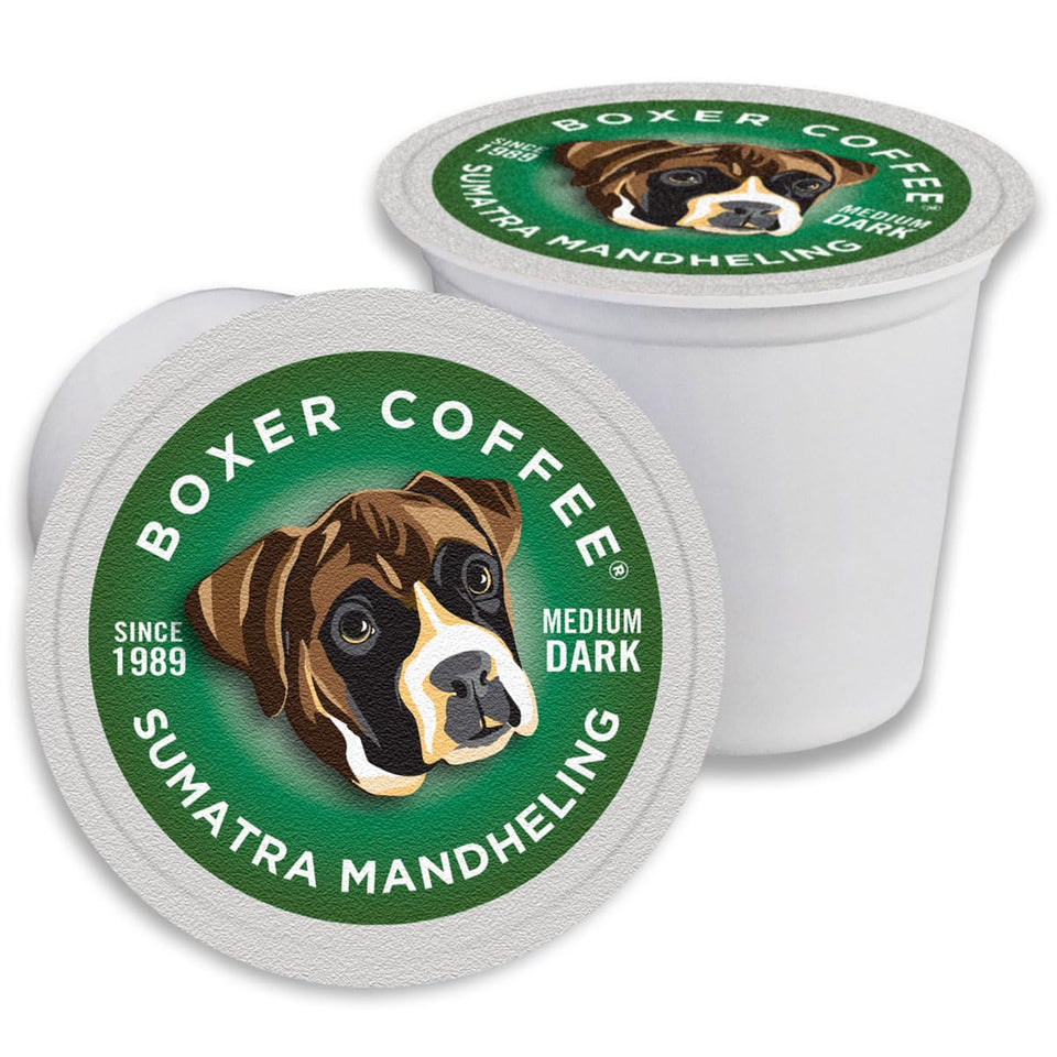 Boxer Coffee Sumatra Mandheling pods pack with bold aroma for morning ritual.