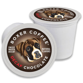 Boxer Coffee Swiss Water Decaf Chocolate Pods packshot showing a 48-count box for easy weekly brews