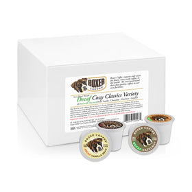 Boxer Coffee Hazelnut Decaf Cozy Classics pods provide warm hazelnut flavor for a comforting afternoon