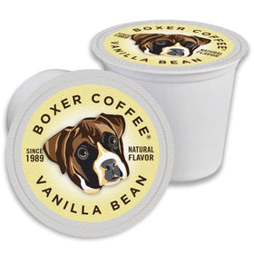 Boxer Coffee Vanilla pods in a Keurig-compatible K-Cup packet, ideal for quick mornings.